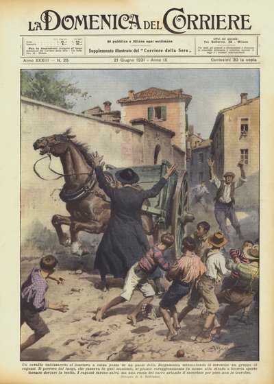 Czy zbiegły koń biegał szaleńczo w wiosce w rejonie Bergamo, grożąc? autorstwa Achille Beltrame