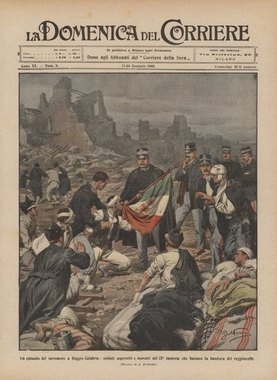 Epizod trzęsienia ziemi w Reggio Calabria, ocaleni i ginący żołnierze 22. piechoty, którzy? autorstwa Achille Beltrame