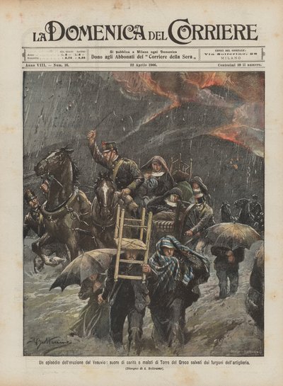 Epizod erupcji Wezuwiusza, zakonnic miłosierdzia i chorych z Torre del Greco ocalonych przez? autorstwa Achille Beltrame