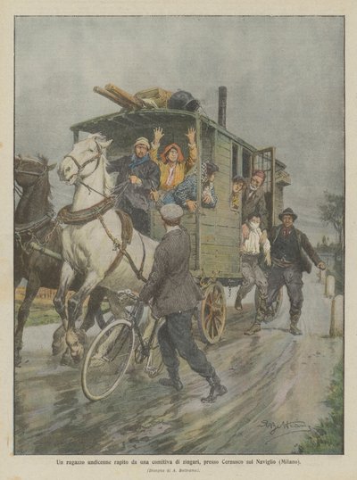 Jedenastolatek porwany przez grupę Cyganów niedaleko Cernusco sul Naviglio (Mediolan) autorstwa Achille Beltrame