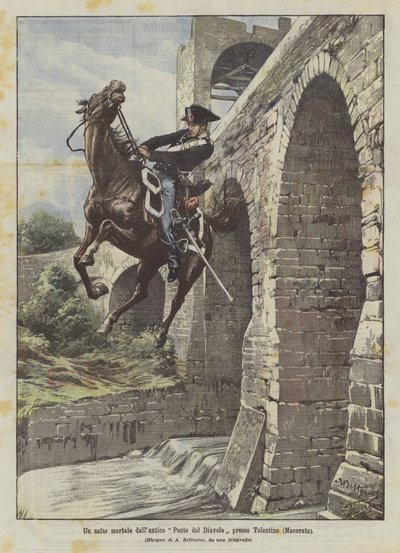 Salto ze starożytnego Diabelskiego Mostu w pobliżu Tolentino (Macerata) autorstwa Achille Beltrame