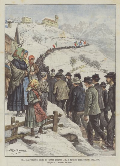 Charakterystyczne święto Santa Barbara wśród górników Agordino (Belluno) autorstwa Achille Beltrame