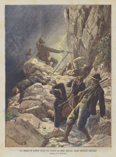 Grupa alpinistów uderzona piorunem na górze Tribulan, niedaleko Gossensass (Brennero) autorstwa Achille Beltrame