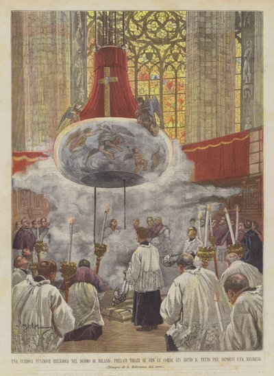 Ciekawa funkcja religijna w katedrze w Mediolanie, prałaci podciągnięci na linach? autorstwa Achille Beltrame
