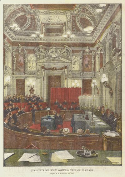 Sesja nowej rady miejskiej Mediolanu autorstwa Achille Beltrame