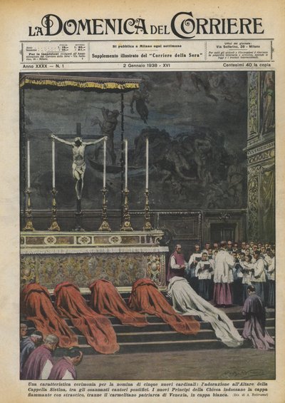 Charakterystyczna ceremonia mianowania pięciu nowych kardynałów, adoracja przy ołtarzu? autorstwa Achille Beltrame