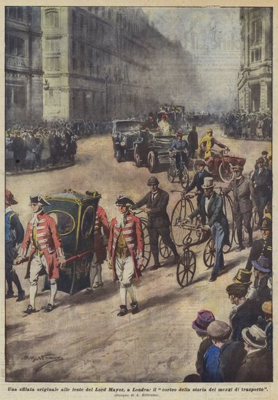 Oryginalna parada podczas uroczystości Lord Mayor w Londynie, procesja historii transportu autorstwa Achille Beltrame