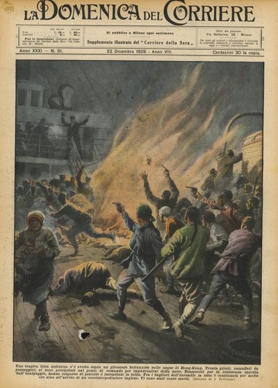 Tragiczna nocna walka przeprowadzona na brytyjskim parowcu na wodach Hongkongu autorstwa Achille Beltrame