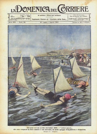 Bardzo ciekawa wiadomość z lata 1920 roku, ludzkie żaglowce, które pojawiły się w dużych ilościach iz? autorstwa Achille Beltrame