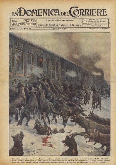 Dziwny atak na pociąg autorstwa Achille Beltrame