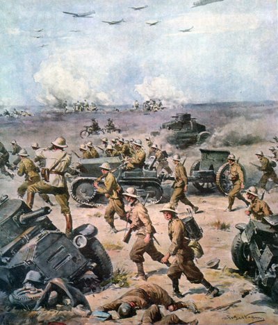WWII-1940 Kampania północnoafrykańska-włoska inwazja na Egipt, La Domenica del Corriere 22 września 1940 r. autorstwa Achille Beltrame
