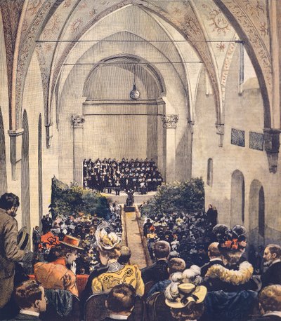 Ceremonia Perosi Music Hall w Mediolanie, autorstwa Achille Beltrame (1871-1945), ilustracja na okładkę z La Domenica del Corriere, 6 maja 1900. autorstwa Achille Beltrame