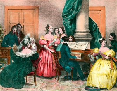 Muzyczne popołudnie w rodzinie Rycina Achille Deveria (1800-1857) Rycina XIX wieku. Prywatna kolekcja autorstwa Achille Devéria