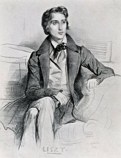 Portret węgierskiego kompozytora i pianisty Franza Liszta (Doborjan autorstwa Achille Devéria