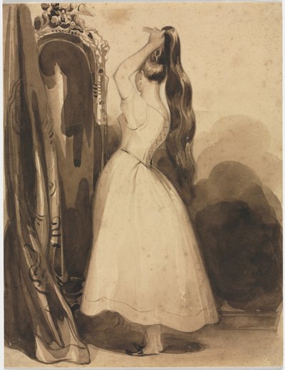 Młoda kobieta czesząca włosy, 1800, przed 1857 rokiem. autorstwa Achille Devéria
