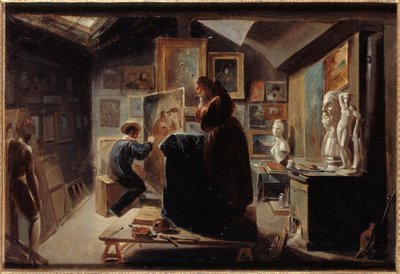 Pozowanie modelki, około 1838 (olej na papierze na płótnie) autorstwa Achille Devéria