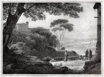 Jezioro Albano. (rycina ok. 1820 r.) autorstwa Achille Etna Michallon