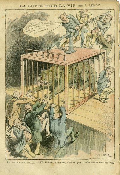 Ilustracja Achille Lemot (1846-1909) w Le Pelerin, 21.04.07 - Walka o życie - Socjalizm, Radykalny Socjalizm - Animalizacja autorstwa Achille Lemot