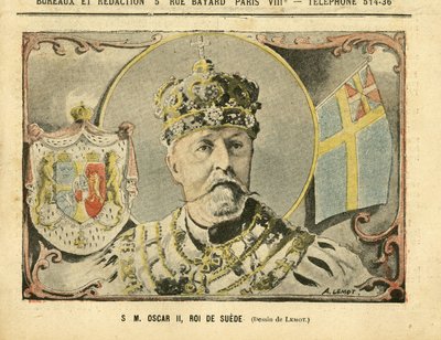 Ilustracja Achille Lemot (1846-1909) w Le Pelerin, 02.07.05 - Jego Wysokość Oskar II, Król Szwecji - Monarchia, Szwecja - Oskar II autorstwa Achille Lemot