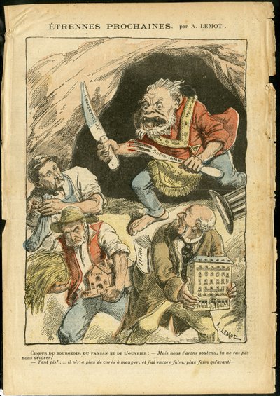 Ilustracja przedstawiająca Achille Lemota (1846-1909) w Le Pelerin, 07/01/06 - Następny nieznajomy - Rolnictwo, Kolektywizm, Socjalizm - Robotnik, Chłopi, Rolnicy - Ogr/jeść/połykać, Animalization autorstwa Achille Lemot