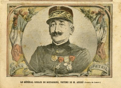 Ilustracja Achille Lemot (1846-1909) w Le Pelerin, 27.03.04 - generał Geslin z Burgundii. Andrew - Armia, sprawa kart - Andrew Louis, generałowie, Julius Henry Geslin z Burgundii (1812-1897) autorstwa Achille Lemot