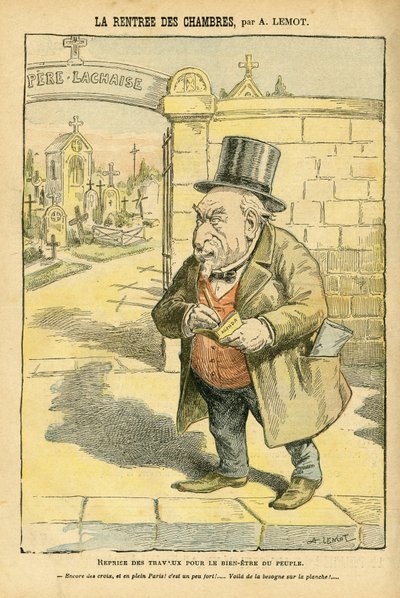 Ilustracja Achille Lemot (1846-1909) w Le Pelerin, 29.05.04 - La rentree des rooms - Religia Wiara, Cmentarz, Bloc des lefches, Mourning Obseques Funerailles, Pere Lachaise, Katolicyzm - Laicyzacja przestrzeni religijnej, Laicyt Laiques autorstwa Achille Lemot