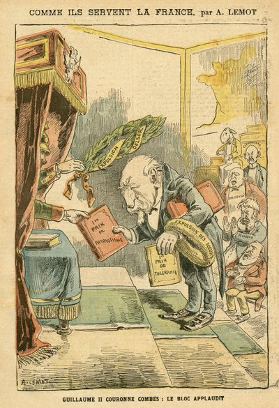 Ilustracja przedstawiająca Achille Lemota (1846-1909) w Le Pelerin, 31.01.2004 - Jak służą Francja - Niemcy Prusy, Religia Wiara, Blok Lewicy, Patriotyzm, Katolicyzm - Wysiedlenia Zakonników - Combes Emile (1835-1921) , Wilhelm II, Delsor Nicolas (18 autorstwa Achille Lemot