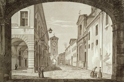 Widok na plac Castel Bolognese w Poselstwie Rawenny, grawerowany przez Achille Parboni (1783-1841), Włochy autorstwa Achille Parboni