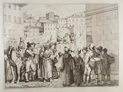 Przedstawienie marionetkowe w Rzymie autorstwa Achille Pinelli