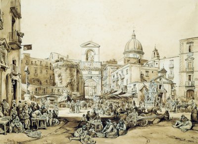 Porta Capuana w Neapolu, Achille Vianelli (1803-1894), sepia, 43x60,5 cm autorstwa Achille Vianelli