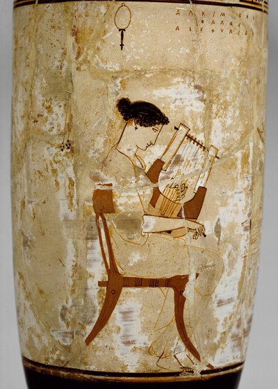 Lekythos na poddaszu z wizerunkiem muzyków, V w. p.n.e. autorstwa Achilles Painter