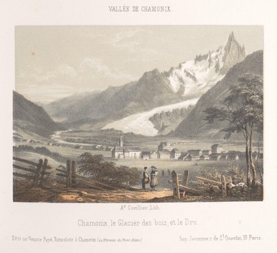 Widok na Aiguille de Bionnassay z lodowcem Aiguille et Glacier de Bionnassay (tytuł obiektu) Pamięć Chamonix-Mont-Blanc (tytuł serii) Museum du Mont-Blanc (tytuł serii na obiekcie) autorstwa Ad. Cuvillier