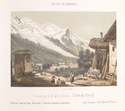 Zicht op de valley van Chamonix vanaf de pas Les Montees Wejście do Doliny Chamonix w Montees (tytuł na obiekcie) Herinnering w Chamonix-Mont-Blanc (tytuł serii) Muzeum Mont-Blanc (tytuł serii na obiekcie) autorstwa Ad. Cuvillier
