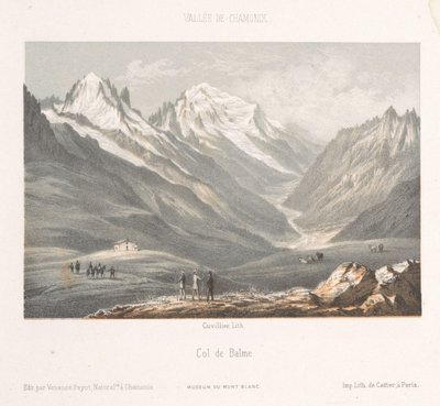 Widok wsi Les Planards na drodze do Montenvers Les Planaz, chemin du Montanvert (tytuł obiektu) Pamięć Chamonix-Mont-Blanc (tytuł serii) Museum du Mont Blanc (tytuł serii) autorstwa Ad. Cuvillier