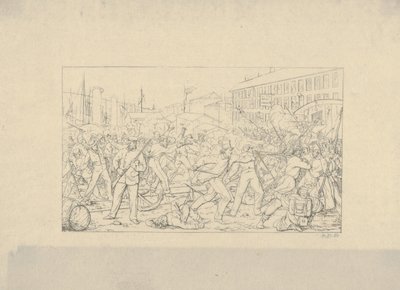 Bitwa w Baltimore, 19 kwietnia 1861 z Confederate War Etchings, 1861-63. autorstwa Adalbert John Volck