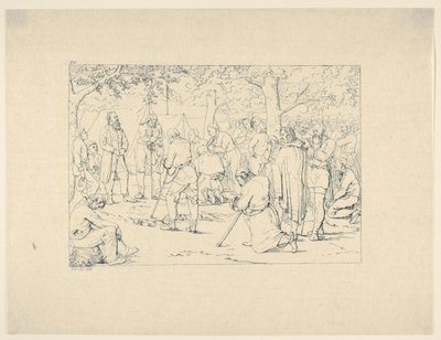 Modlitwa w obozie Stonewall Jacksona z Confederate War Etchings, 1861-63. autorstwa Adalbert John Volck