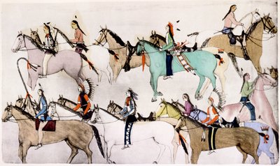Wojownicy Siuksów w „Ostatni bastion Custera”, 1876, c1900 autorstwa Adam Bad Heart Buffalo