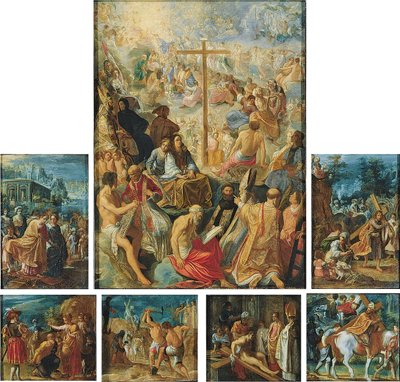Der Frankfurter Kreuzaltar (Die Auffindung und Verherrlichung des Wahren Kreuzes) Ołtarz Świętego Krzyża we Frankfurcie nad Menem. autorstwa Adam Elsheimer