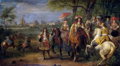 Chateau de Vincennes z Ludwikiem XIV i Marią Teresą ze swoim dworem w 1669 r. autorstwa Adam Frans Meulen van der