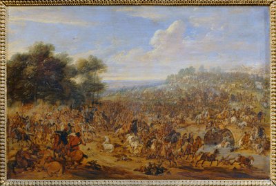 Bitwa w pobliżu mostu ... autorstwa Adam Frans van der (circle of) Meulen