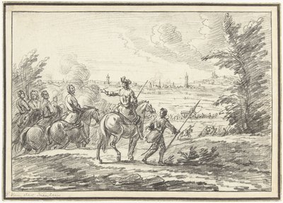 Jeźdźcy na wzgórzu przed miastem autorstwa Adam Frans van der Meulen (possibly)