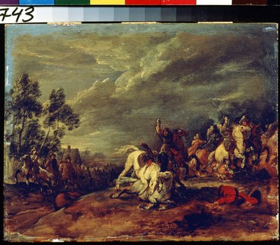 Bitwa. Bitwa. Obraz Adama Fransa van der Meulena (1632-1690). Olej na drewnie. Sztuka flamandzka, styl barokowy. Muzeum Sztuk Pięknych im. Puszkina w Moskwie. autorstwa Adam Frans van der Meulen
