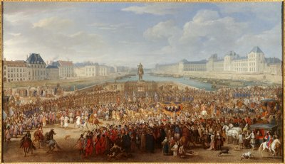 Król Ludwik XIV (1638-1715) przejeżdżający powozem przez Pont Neuf Obraz Adama Van der Meulena (1632-1690) autorstwa Adam Frans van der Meulen