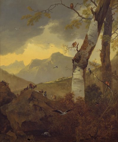 Krajobraz górski z kozami i ptakami, ok. 1657 autorstwa Adam Pynacker