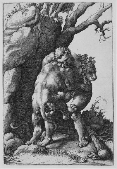 Herkules i lew nemejski. autorstwa Adamo Scultori