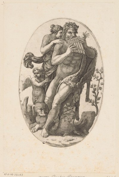Satyr z fletem patelni i nimfą autorstwa Adamo Scultori