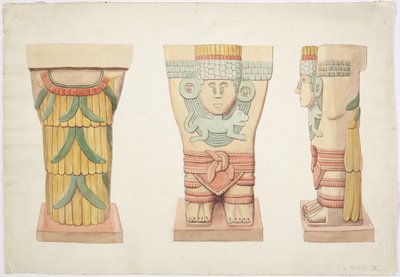 Kariatyda II, komnata zewnętrzna, Górna Świątynia Jaguarów (Świątynia A), Chichen Itza, Meksyk (akwarela) autorstwa Adela Breton