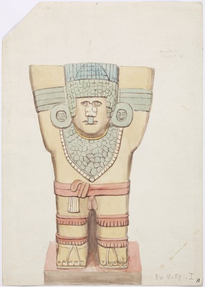 Kariatyda I, komnata zewnętrzna, Górna Świątynia Jaguarów (Świątynia A), Chichen Itza, Meksyk (akwarela) autorstwa Adela Breton