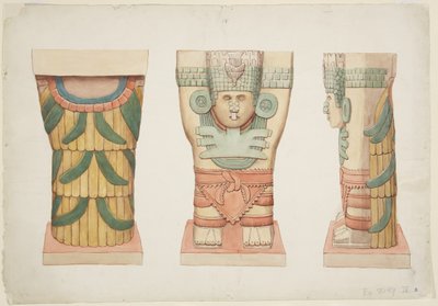 Kariatyda z komnaty zewnętrznej, świątynia A, boisko balowe, Chichen Itza (akwarela) autorstwa Adela Breton