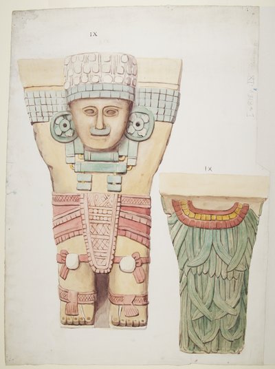 Kariatyda z komory zewnętrznej, świątynia A, boisko do piłki nożnej Chichen Itza, Meksyk (akwarela) autorstwa Adela Breton